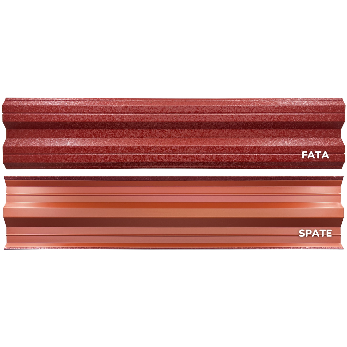 Prim-plan al modelului SIMETRICA Sipca Metalica cu finisaj de Hi-Mat în culoare Cărămidă Roșie RAL 3009, disponibil pe www.sipca.ro, fabricat de Top Profil Sistem.