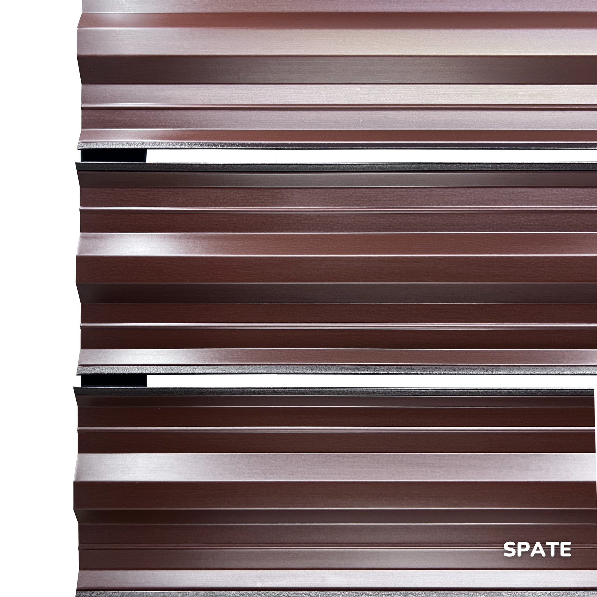 Prim-plan al modelului SIMETRICA Sipca Metalica cu finisaj de Mat în culoare Maro Espresso RAL 8019, disponibil pe www.sipca.ro, fabricat de Top Profil Sistem.