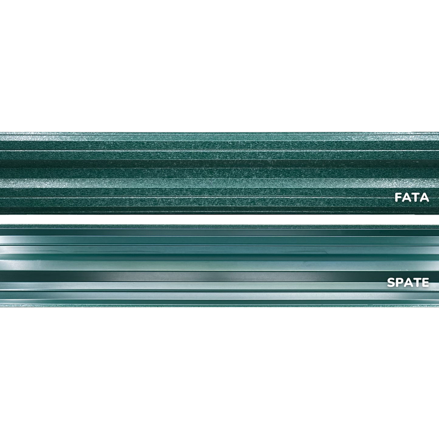 Prim-plan al modelului SIMETRICA Sipca Metalica cu finisaj de Hi-Mat în culoare Verde Pin RAL 6005, disponibil pe www.sipca.ro, fabricat de Top Profil Sistem.