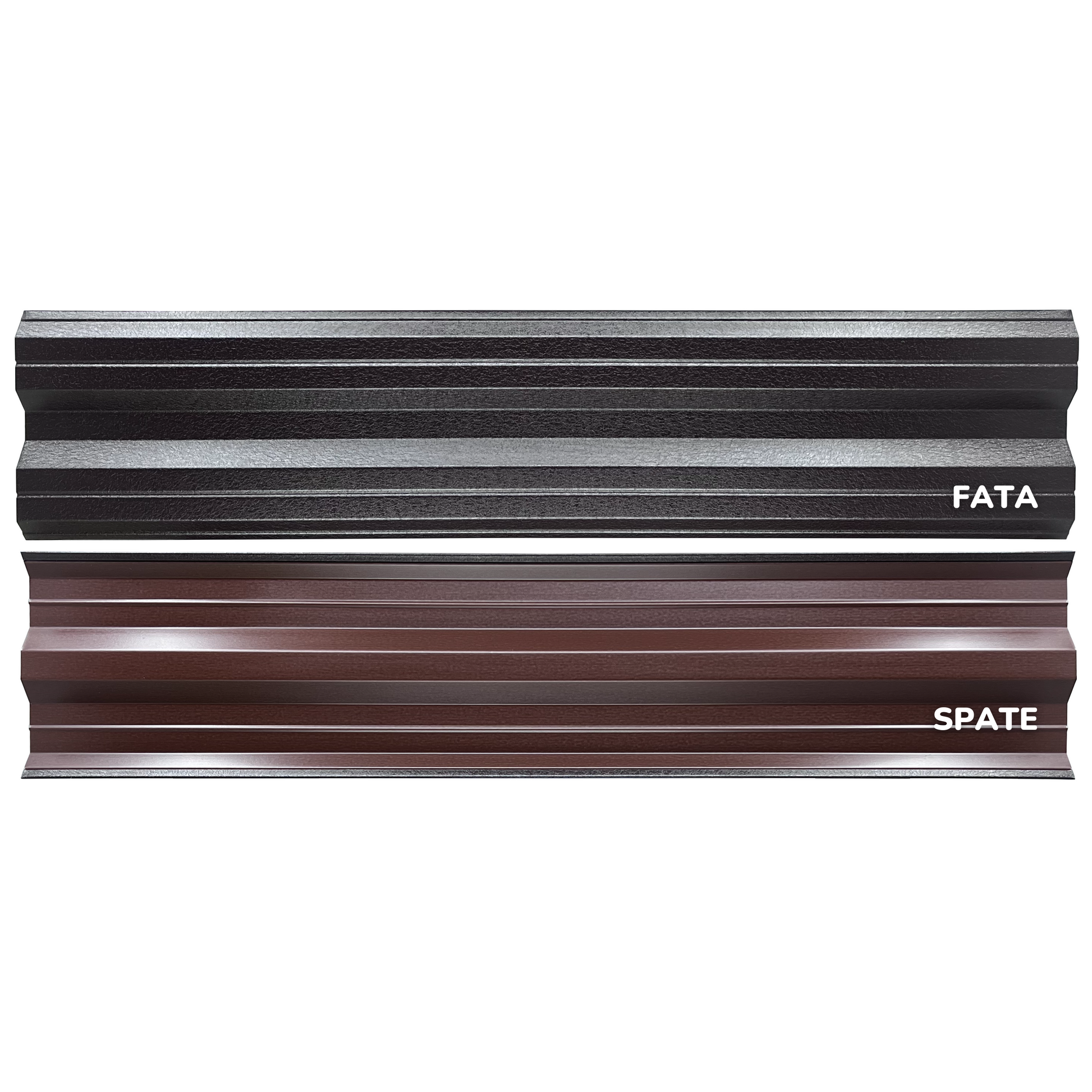 Prim-plan al modelului SIMETRICA Sipca Metalica cu finisaj de Mat în culoare Maro Espresso RAL 8019, disponibil pe www.sipca.ro, fabricat de Top Profil Sistem.