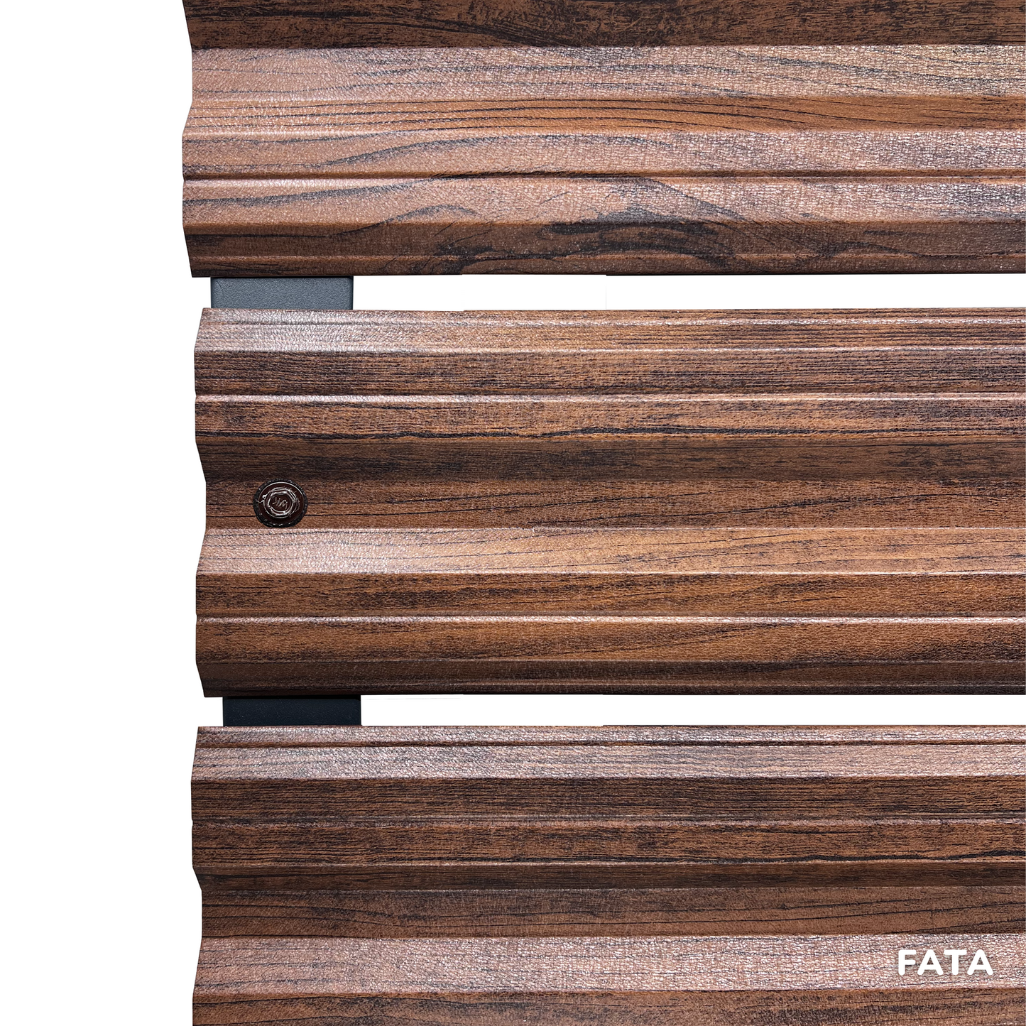 Prim-plan al modelului SIMETRICA Sipca Metalica cu finisaj de Imitație Lemn Dublu în culoare Mahon Dublu, disponibil pe www.sipca.ro, fabricat de Top Profil Sistem.