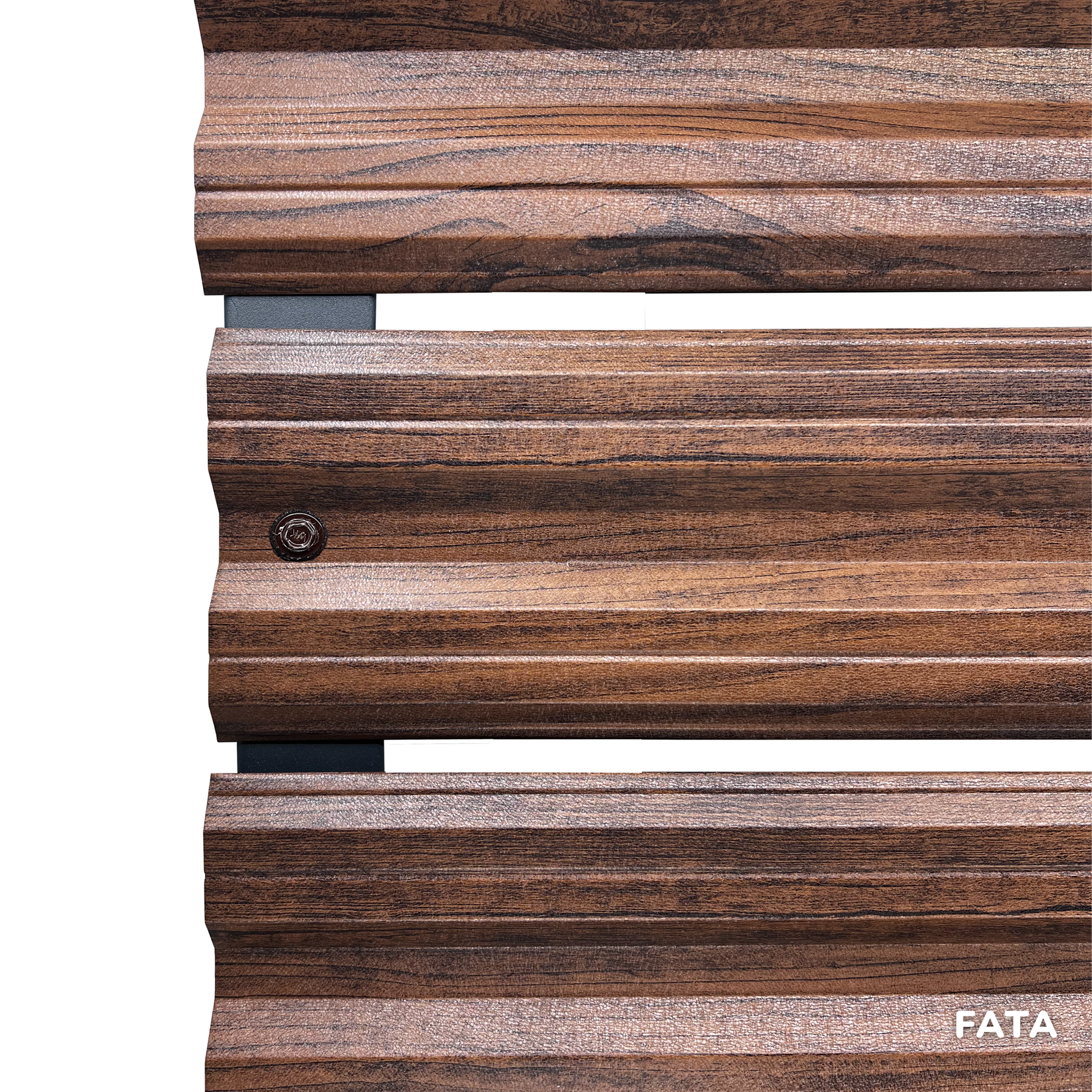 Prim-plan al modelului SIMETRICA Sipca Metalica cu finisaj de Imitație Lemn Dublu în culoare Mahon Dublu, disponibil pe www.sipca.ro, fabricat de Top Profil Sistem.