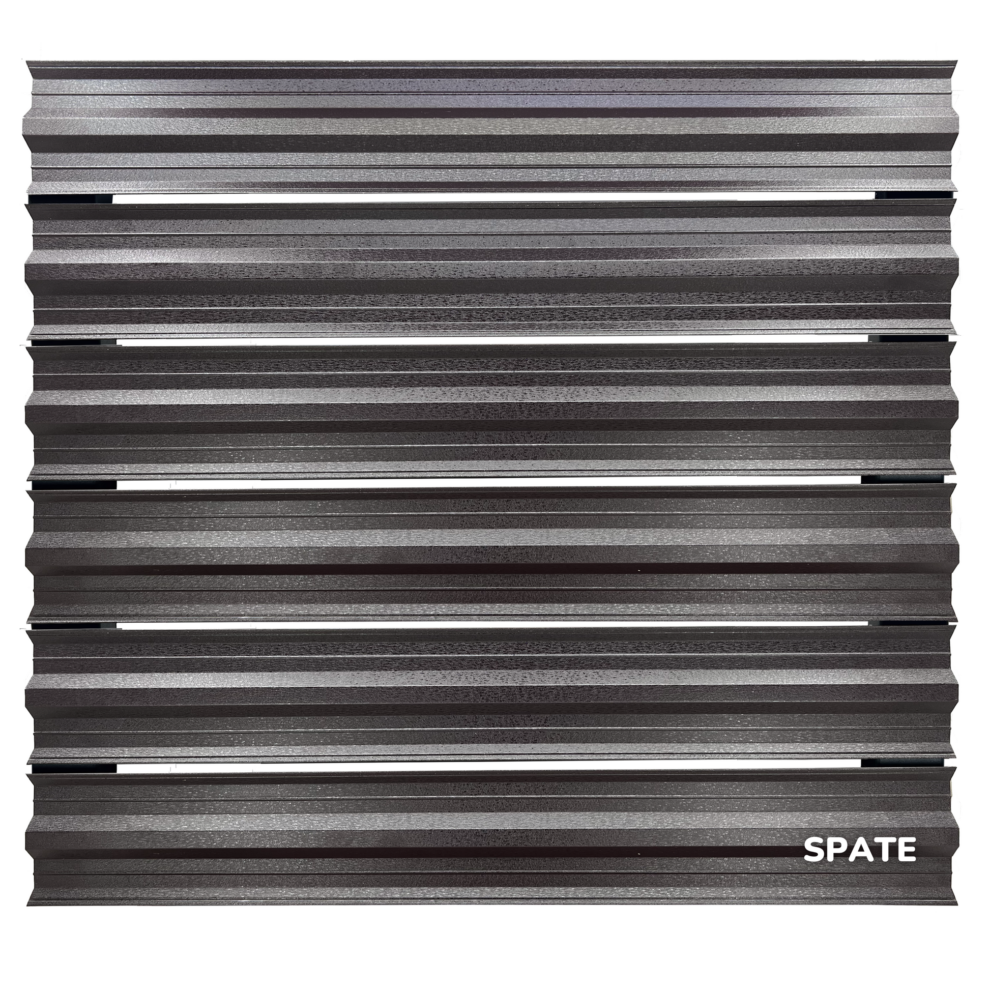 Prim-plan al modelului SIMETRICA Sipca Metalica cu finisaj de Mat Dublu în culoare Maro Espresso Dublu RAL 8019, disponibil pe www.sipca.ro, fabricat de Top Profil Sistem.