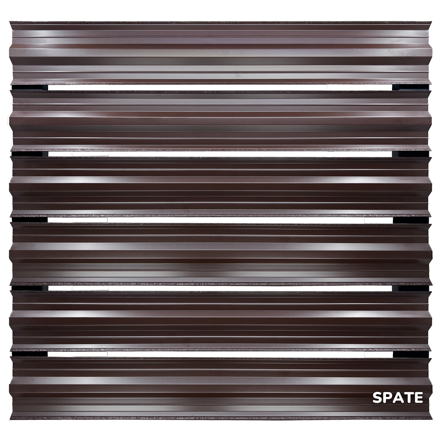 Prim-plan al modelului SIMETRICA Sipca Metalica cu finisaj de Hi-Mat în culoare Maro Cedru RAL 8019, disponibil pe www.sipca.ro, fabricat de Top Profil Sistem.