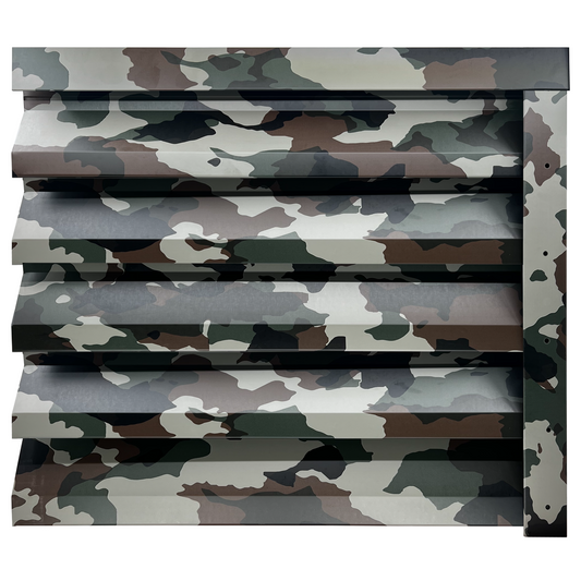 Prim-plan al modelului ATLAS Gard Jaluzele cu finisaj de Print în culoare Camuflaj, disponibil pe www.jaluzelegard.ro, fabricat de Top Profil Sistem.