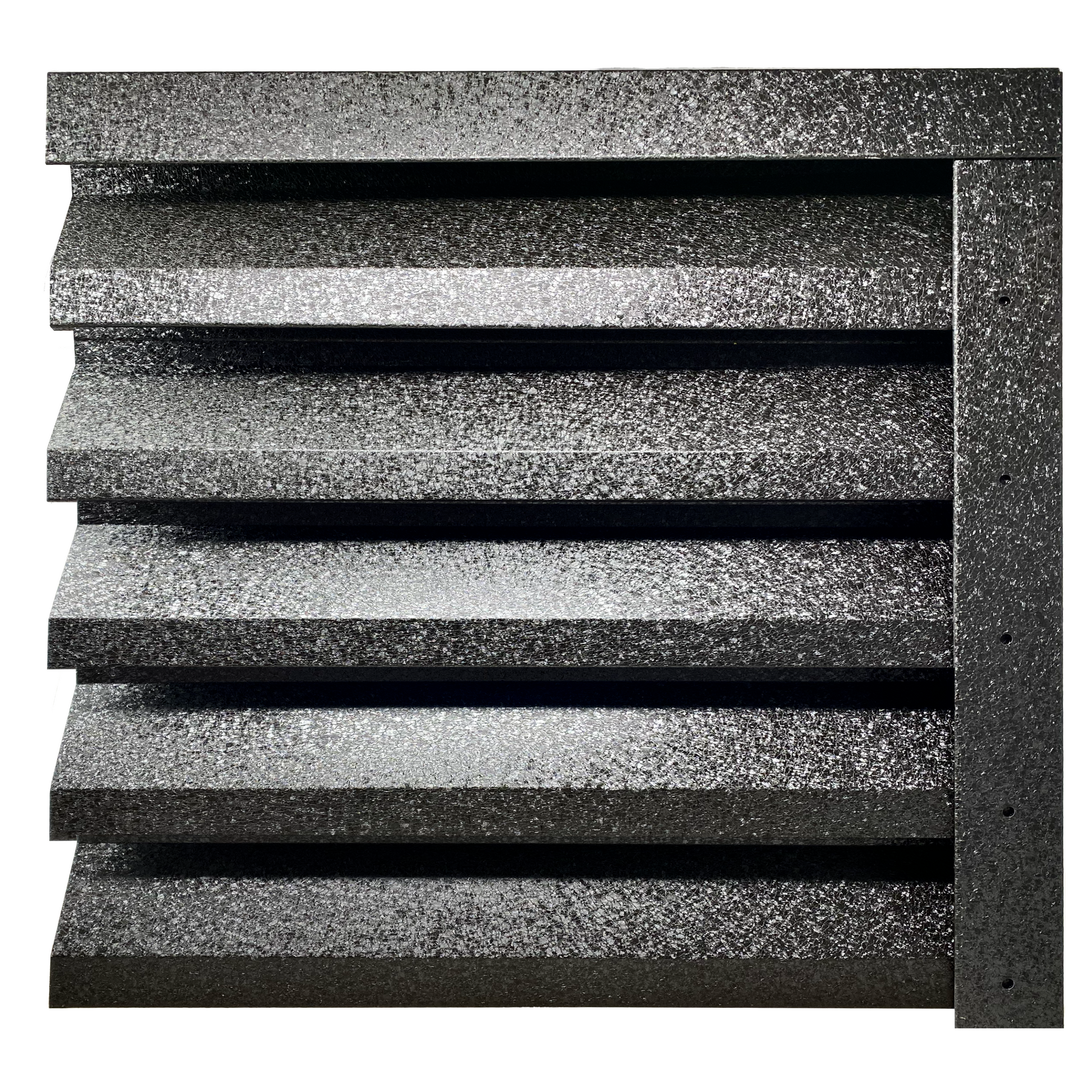 Prim-plan al modelului ATLAS Gard Jaluzele cu finisaj de Hi-Mat în culoare Negru de Noapte RAL 9005, disponibil pe www.jaluzelegard.ro, fabricat de Top Profil Sistem.