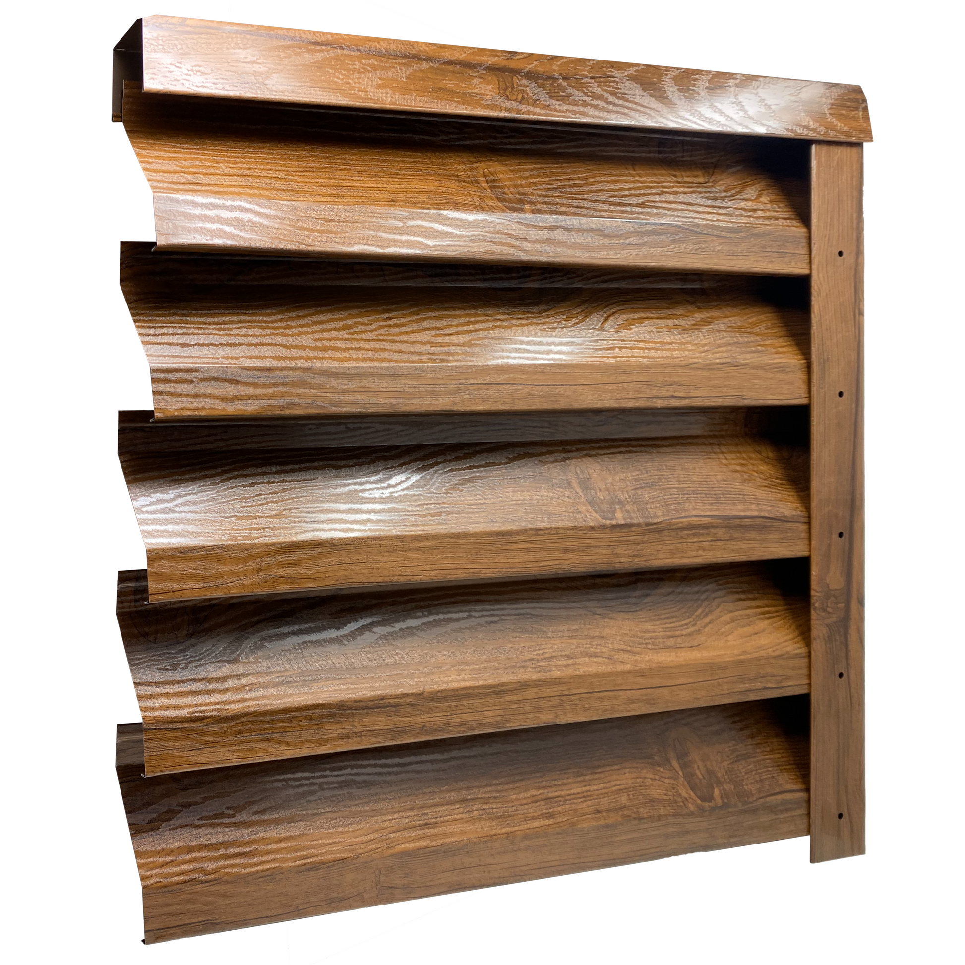 Prim-plan al modelului ATLAS Gard Jaluzele cu finisaj de Imitație Lemn DUBLU în culoare Nuc Striat Dublu, disponibil pe www.jaluzelegard.ro, fabricat de Top Profil Sistem.