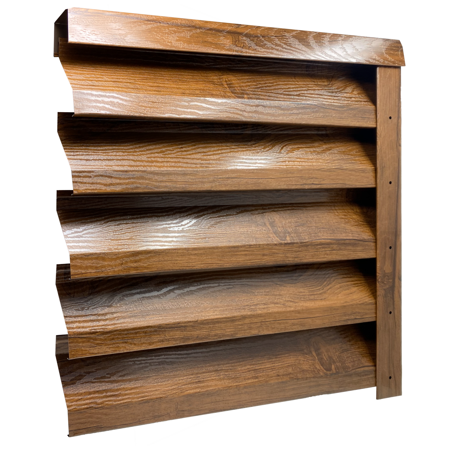 Prim-plan al modelului ATLAS Gard Jaluzele cu finisaj de Imitație Lemn în culoare Nuc Striat, disponibil pe www.jaluzelegard.ro, fabricat de Top Profil Sistem.