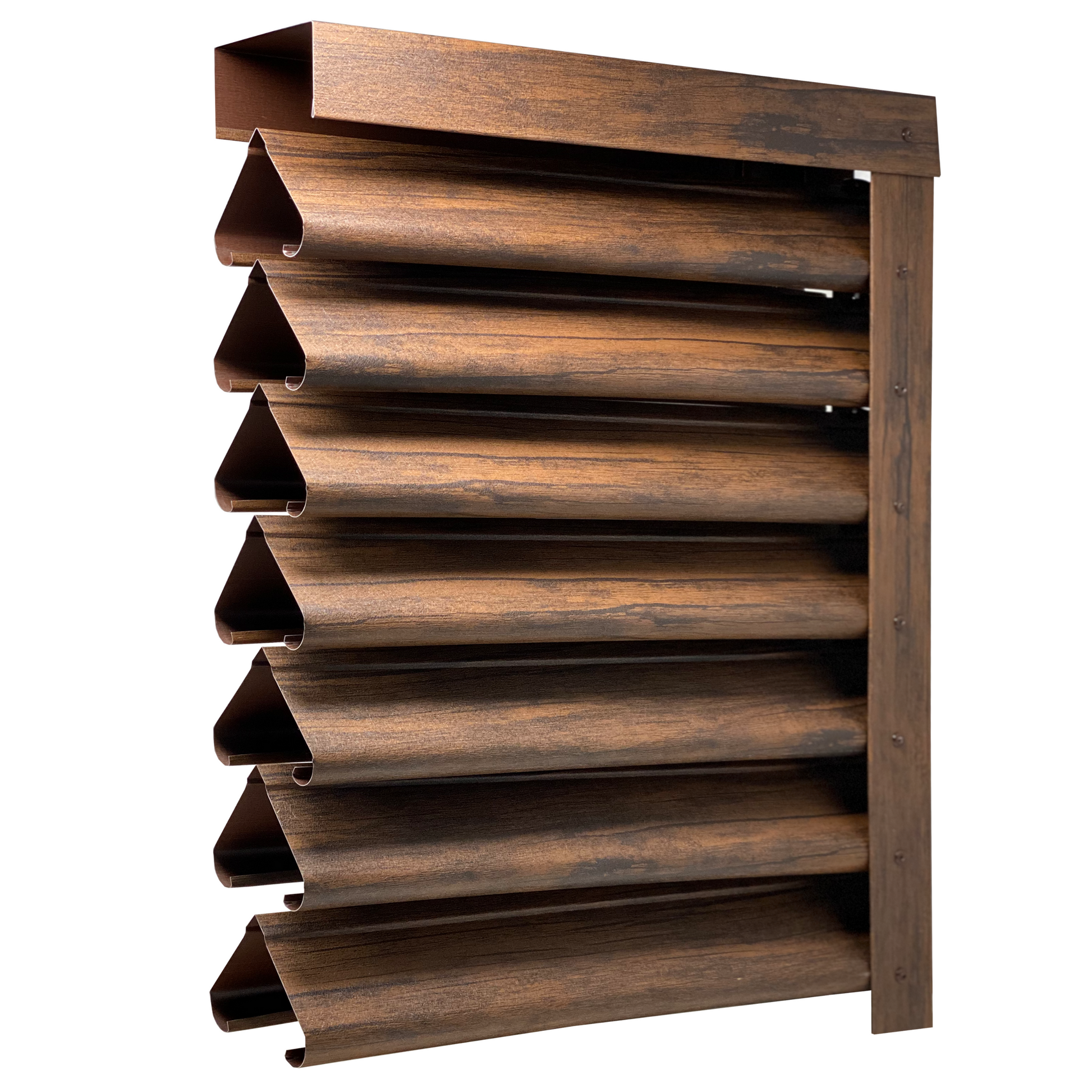 Prim-plan al modelului PIRAMIDA Gard Jaluzele cu finisaj de Imitație Lemn în culoare Mahon, disponibil pe www.jaluzelegard.ro, fabricat de Top Profil Sistem.