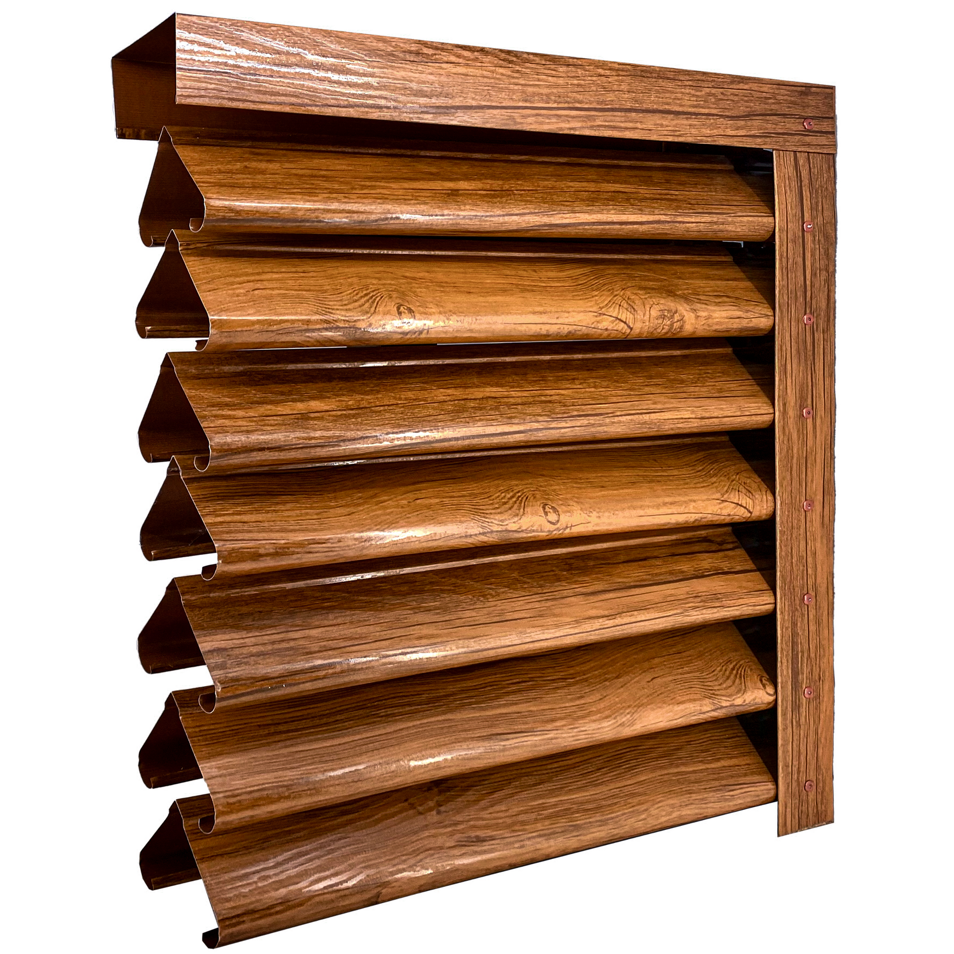 Prim-plan al modelului PIRAMIDA Gard Jaluzele cu finisaj de Imitație Lemn în culoare Nuc Striat, disponibil pe www.jaluzelegard.ro, fabricat de Top Profil Sistem.