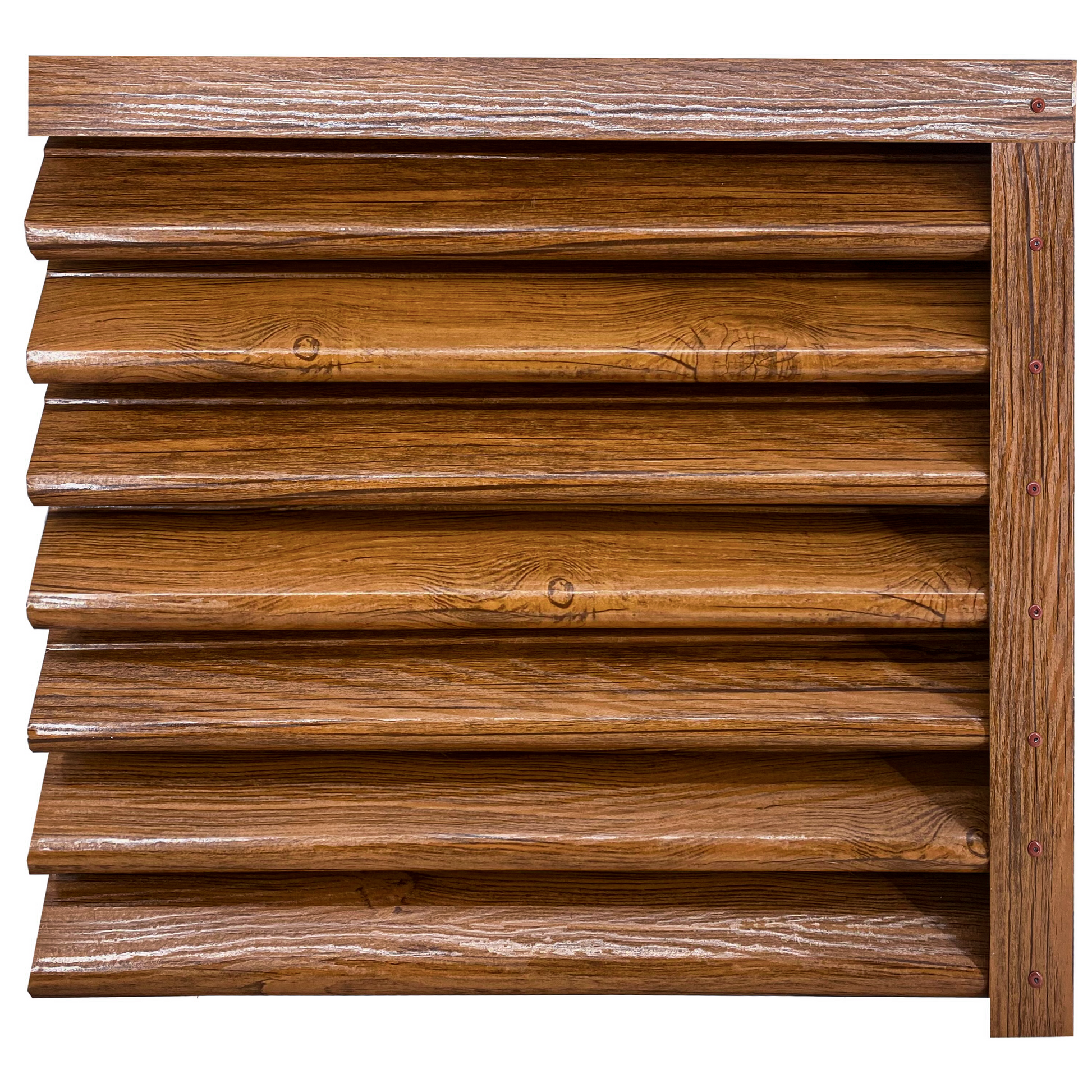 Prim-plan al modelului PIRAMIDA Gard Jaluzele cu finisaj de Imitație Lemn în culoare Nuc Striat, disponibil pe www.jaluzelegard.ro, fabricat de Top Profil Sistem.