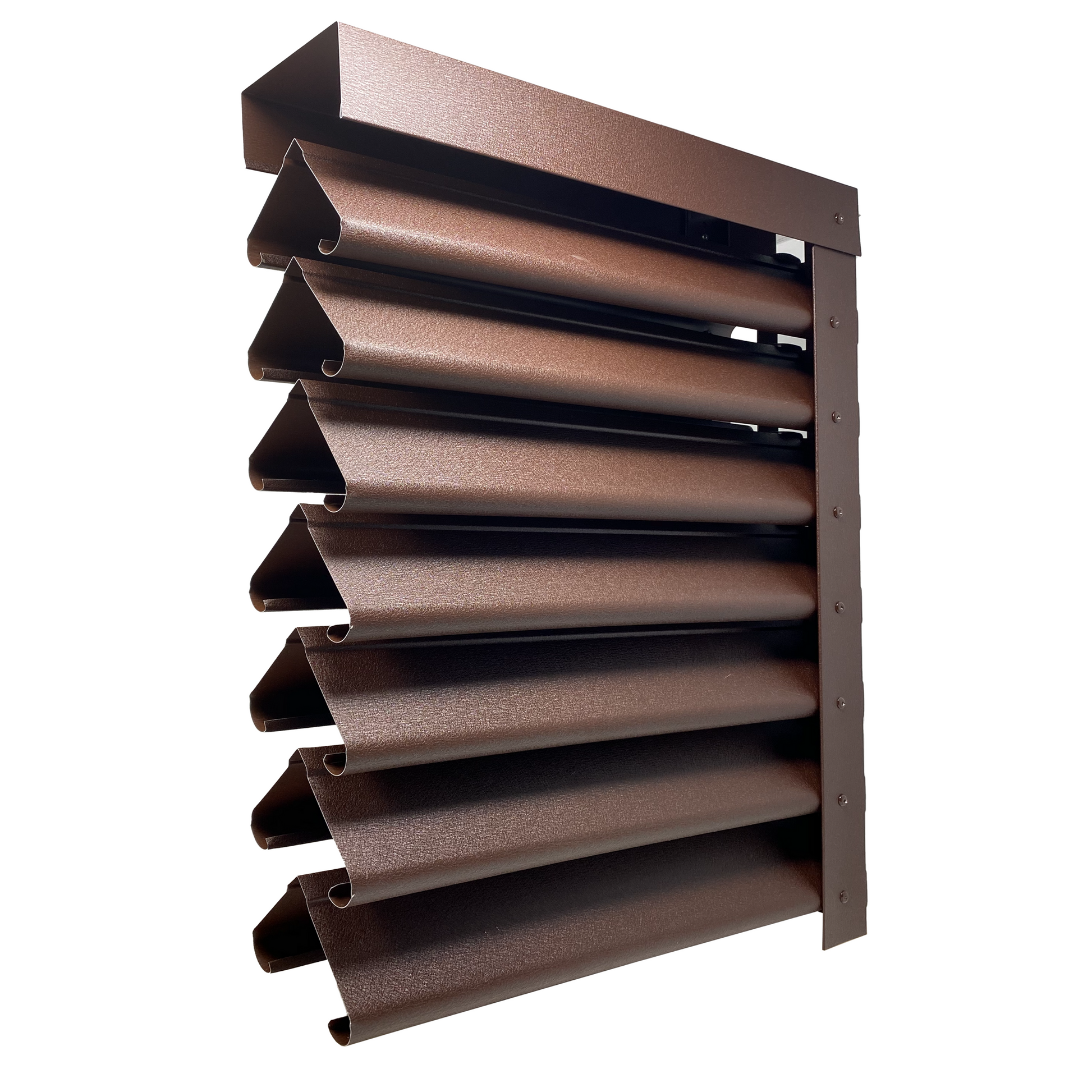 Prim-plan al modelului PIRAMIDA Gard Jaluzele cu finisaj de Mat în culoare Maro Ciocolata RAL 8017, disponibil pe www.jaluzelegard.ro, fabricat de Top Profil Sistem.