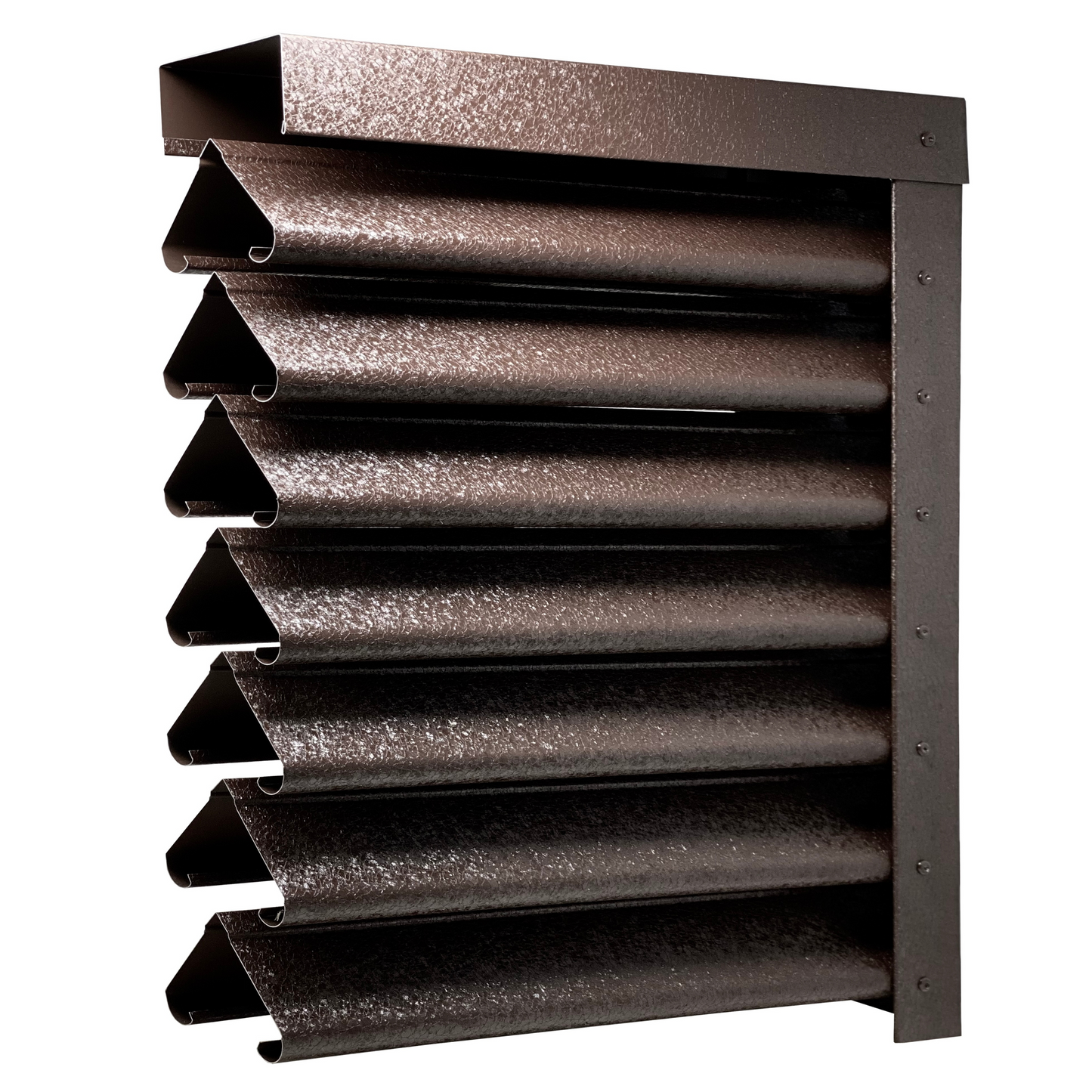 Prim-plan al modelului PIRAMIDA Gard Jaluzele cu finisaj de Hi-Mat în culoare Maro Cedru RAL 8019, disponibil pe www.jaluzelegard.ro, fabricat de Top Profil Sistem.