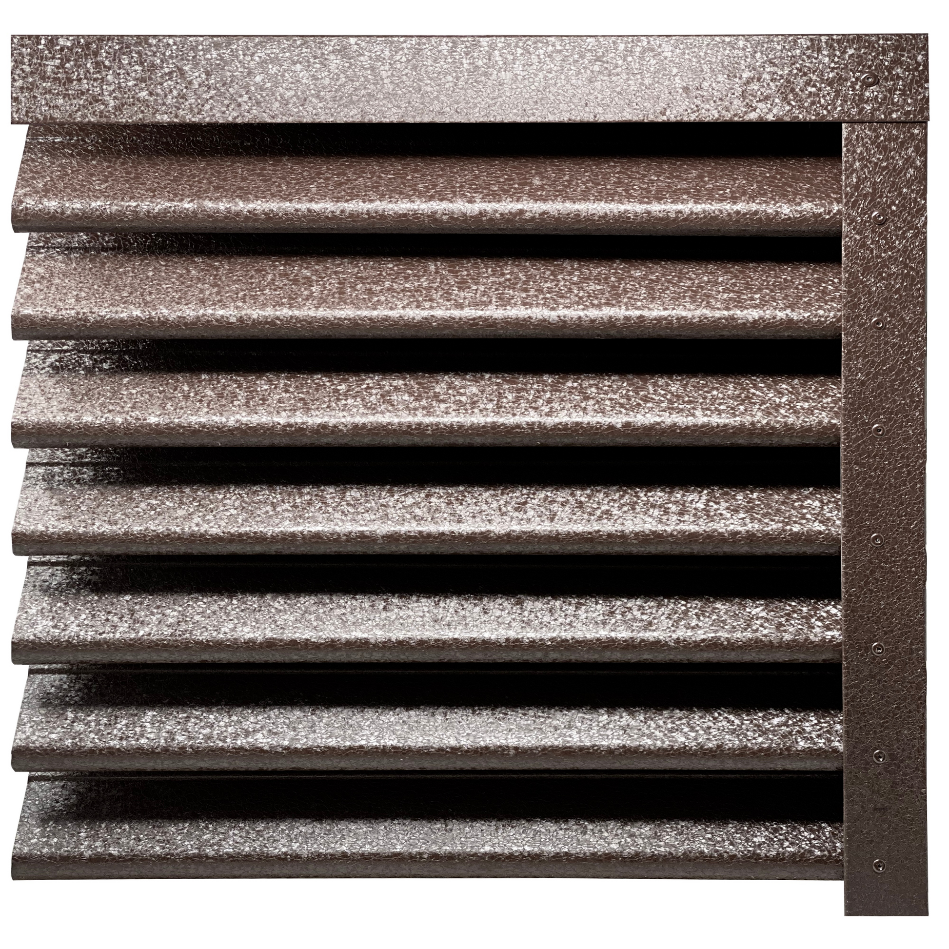 Prim-plan al modelului PIRAMIDA Gard Jaluzele cu finisaj de Hi-Mat în culoare Maro Cedru RAL 8019, disponibil pe www.jaluzelegard.ro, fabricat de Top Profil Sistem.