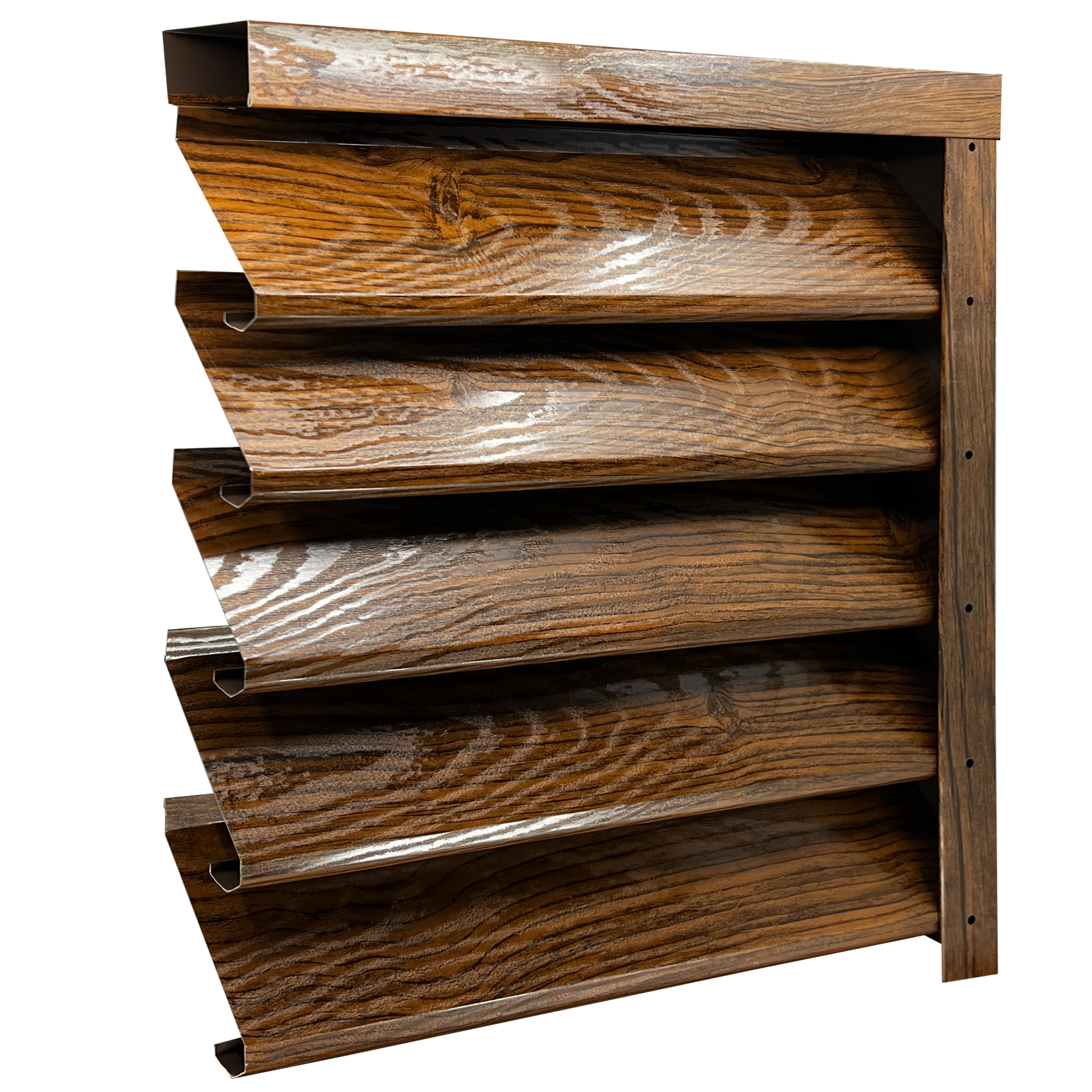 Prim-plan al modelului SIGMA Gard Jaluzele cu finisaj de Imitație Lemn în culoare Nuc Striat, disponibil pe www.jaluzelegard.ro, fabricat de Top Profil Sistem.