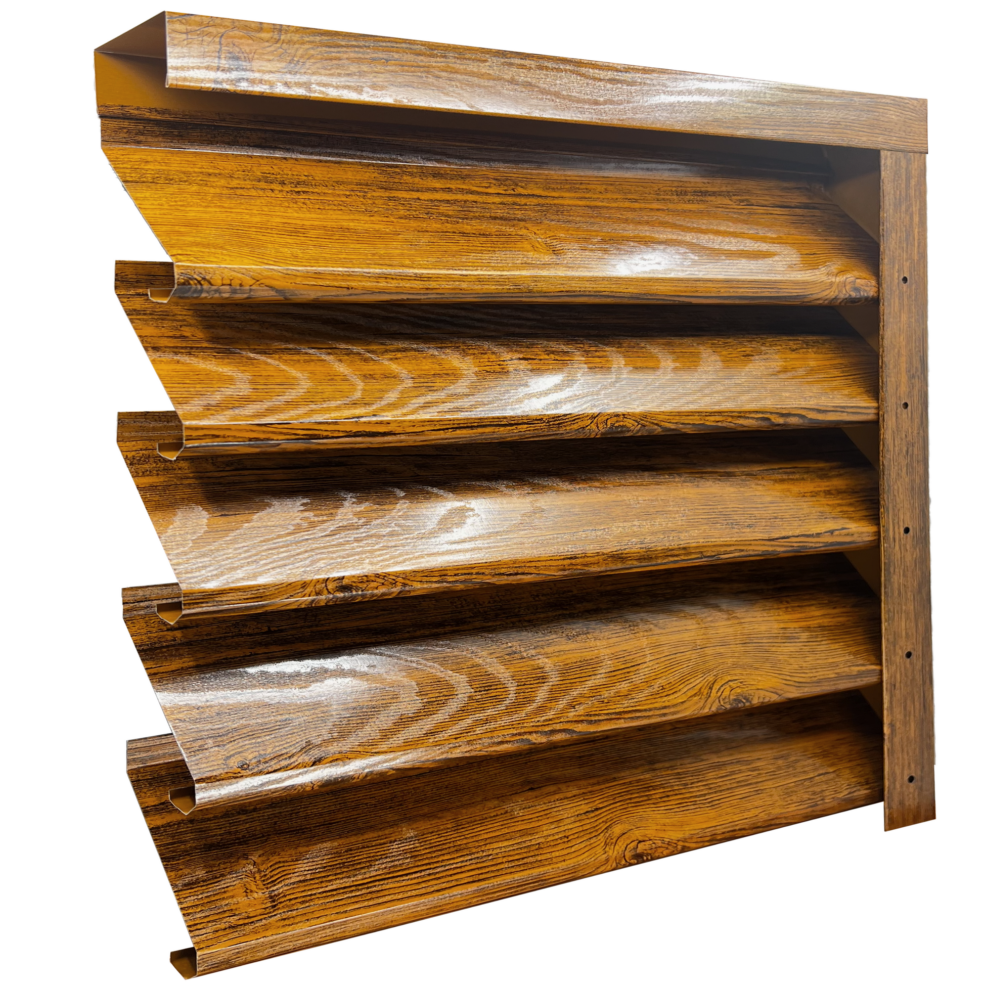 Prim-plan al modelului SIGMA Gard Jaluzele cu finisaj de Imitație Lemn DUBLU în culoare Stejar Striat Dublu, disponibil pe www.jaluzelegard.ro, fabricat de Top Profil Sistem.