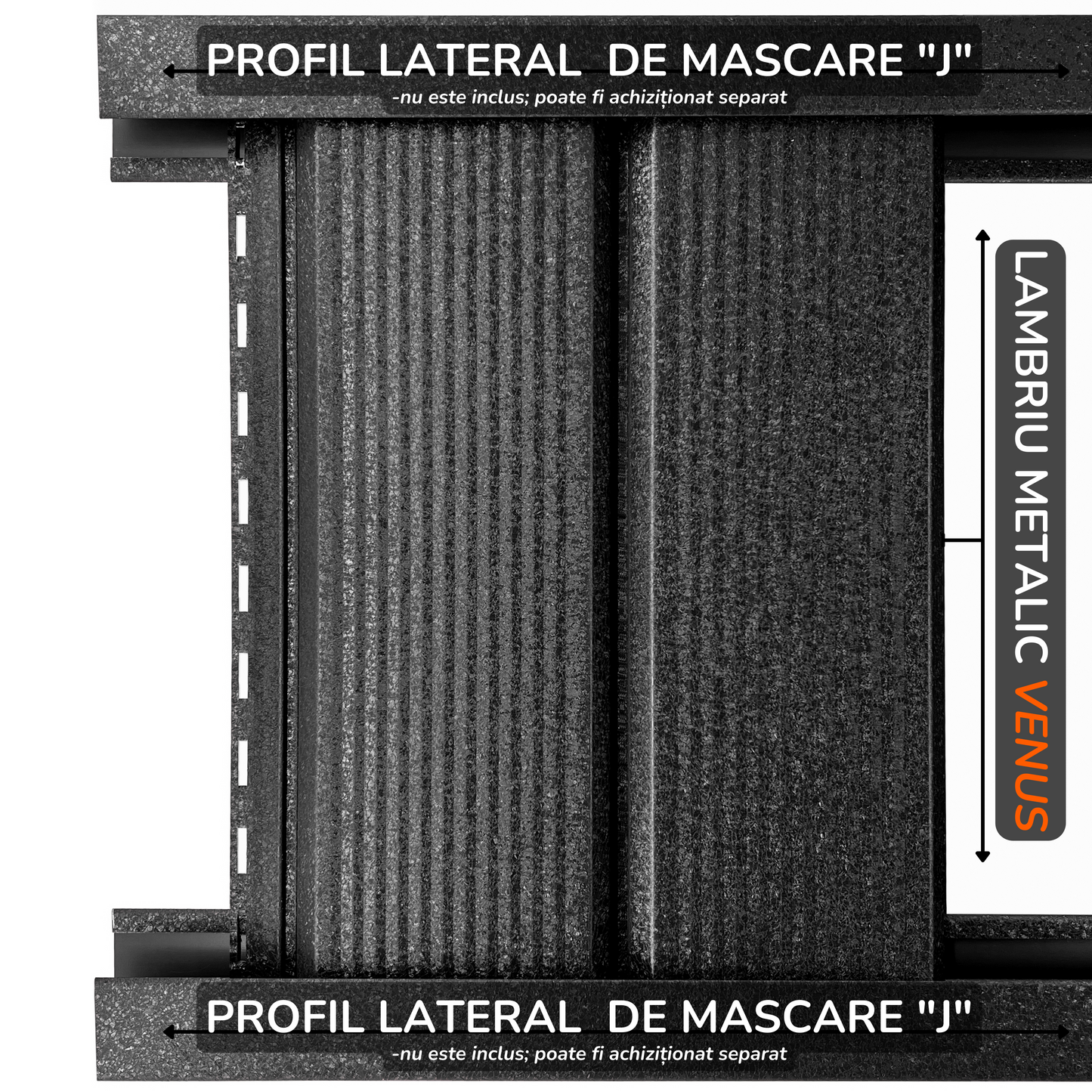 Lambriu Metalic Striat Venus, Negru de Noapte RAL 9005